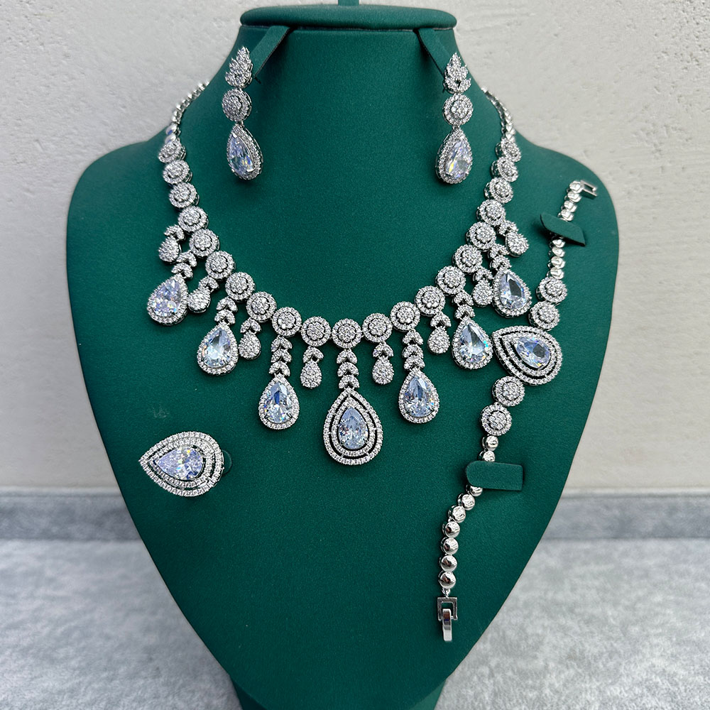 Queen Wedding Bridal Water Droplets Copper Zircon Bracelets Earrings Necklace In Bulk display picture 15