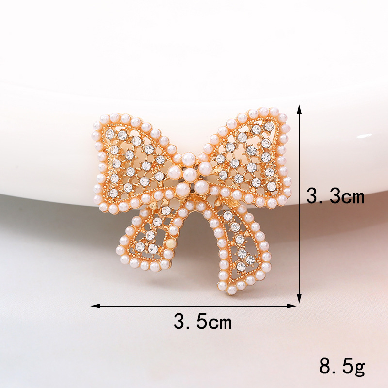 Sucré Noeud D'arc Métal Placage Incruster Perles Artificielles Diamant Artificiel Bijoux Accessoires display picture 8