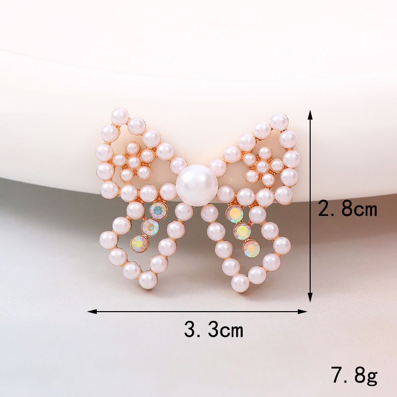 Sucré Noeud D'arc Métal Placage Incruster Perles Artificielles Diamant Artificiel Bijoux Accessoires display picture 9