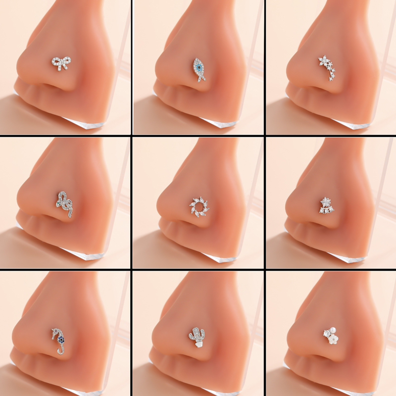 Classic Style Hippocampus Bow Knot Stainless Steel Copper Polishing Plating Inlay Zircon 18k Gold Plated Nose Studs display picture 2