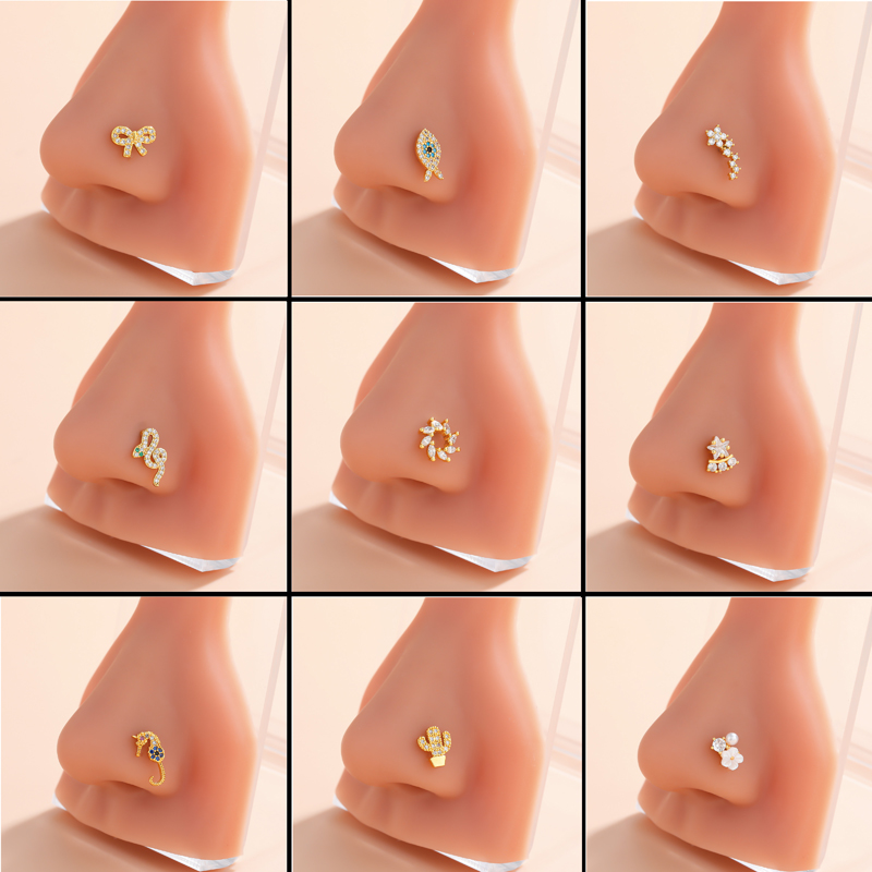 Classic Style Hippocampus Bow Knot Stainless Steel Copper Polishing Plating Inlay Zircon 18k Gold Plated Nose Studs display picture 3