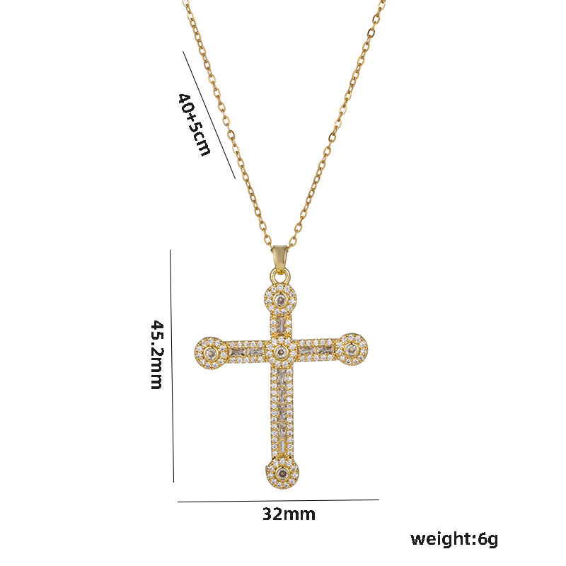 Streetwear Cross Stainless Steel Plating Inlay Zircon 18k Gold Plated Pendant Necklace display picture 2