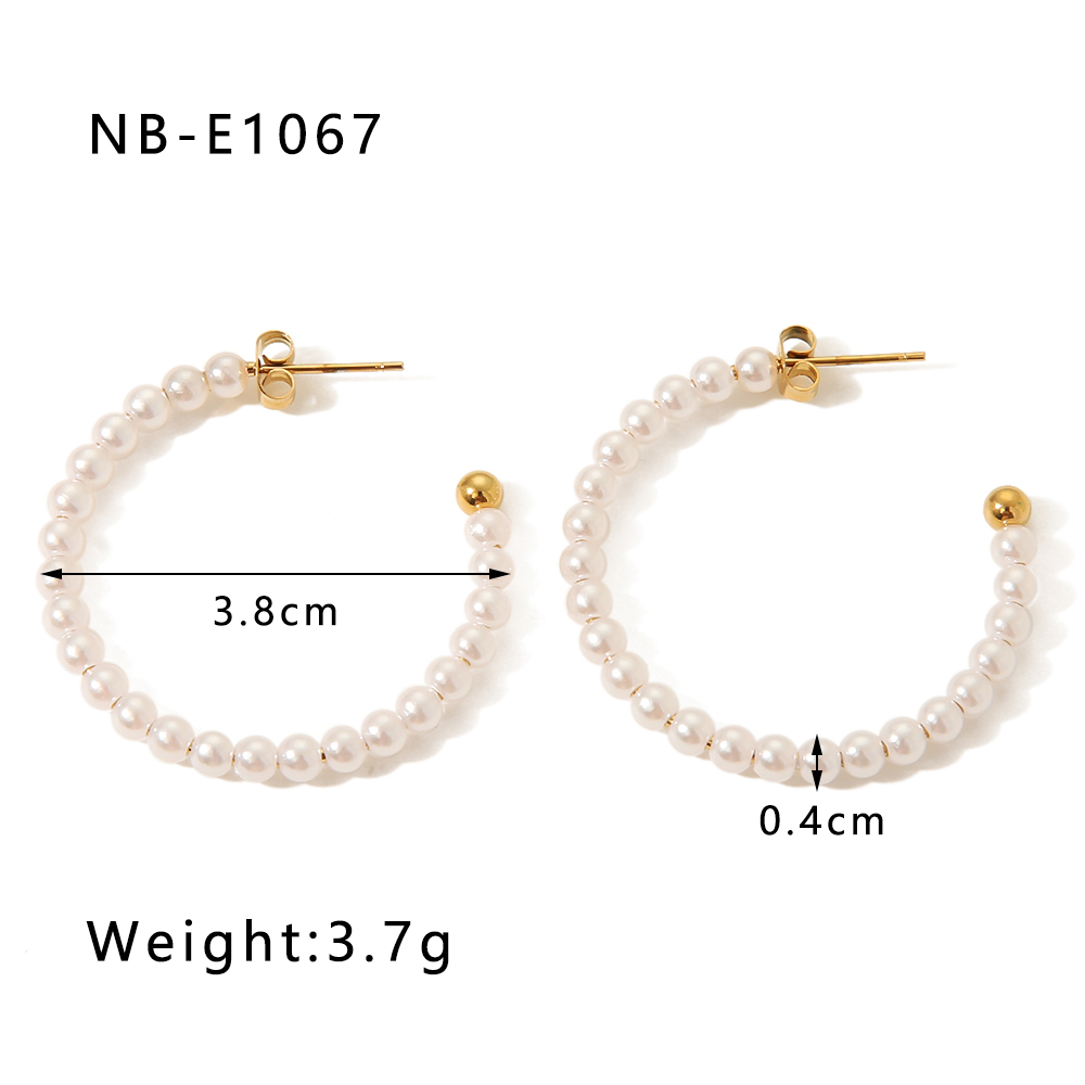 1 Pair Vacation Modern Style Simple Style C Shape Beaded Plating Inlay 304 Stainless Steel Artificial Pearls Rhinestones 18K Gold Plated Ear Studs display picture 5