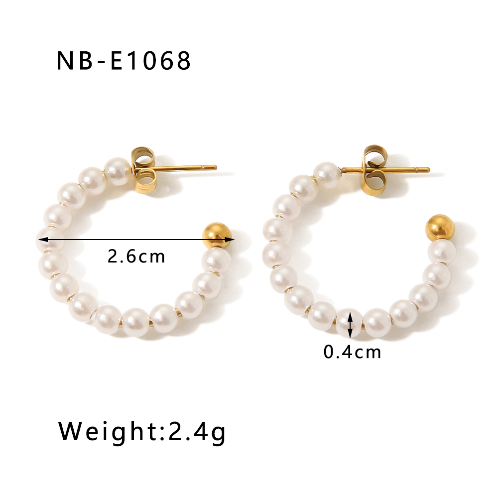 1 Pair Vacation Modern Style Simple Style C Shape Beaded Plating Inlay 304 Stainless Steel Artificial Pearls Rhinestones 18K Gold Plated Ear Studs display picture 6