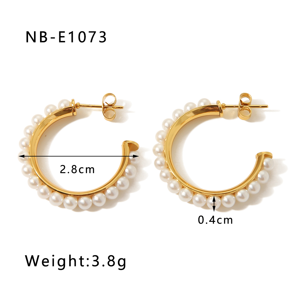 1 Pair Vacation Modern Style Simple Style C Shape Beaded Plating Inlay 304 Stainless Steel Artificial Pearls Rhinestones 18K Gold Plated Ear Studs display picture 7