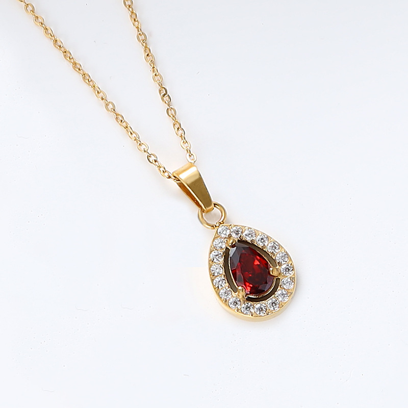 Classic Style Water Droplets Stainless Steel Plating Inlay Zircon Gold Plated Pendant Necklace display picture 2