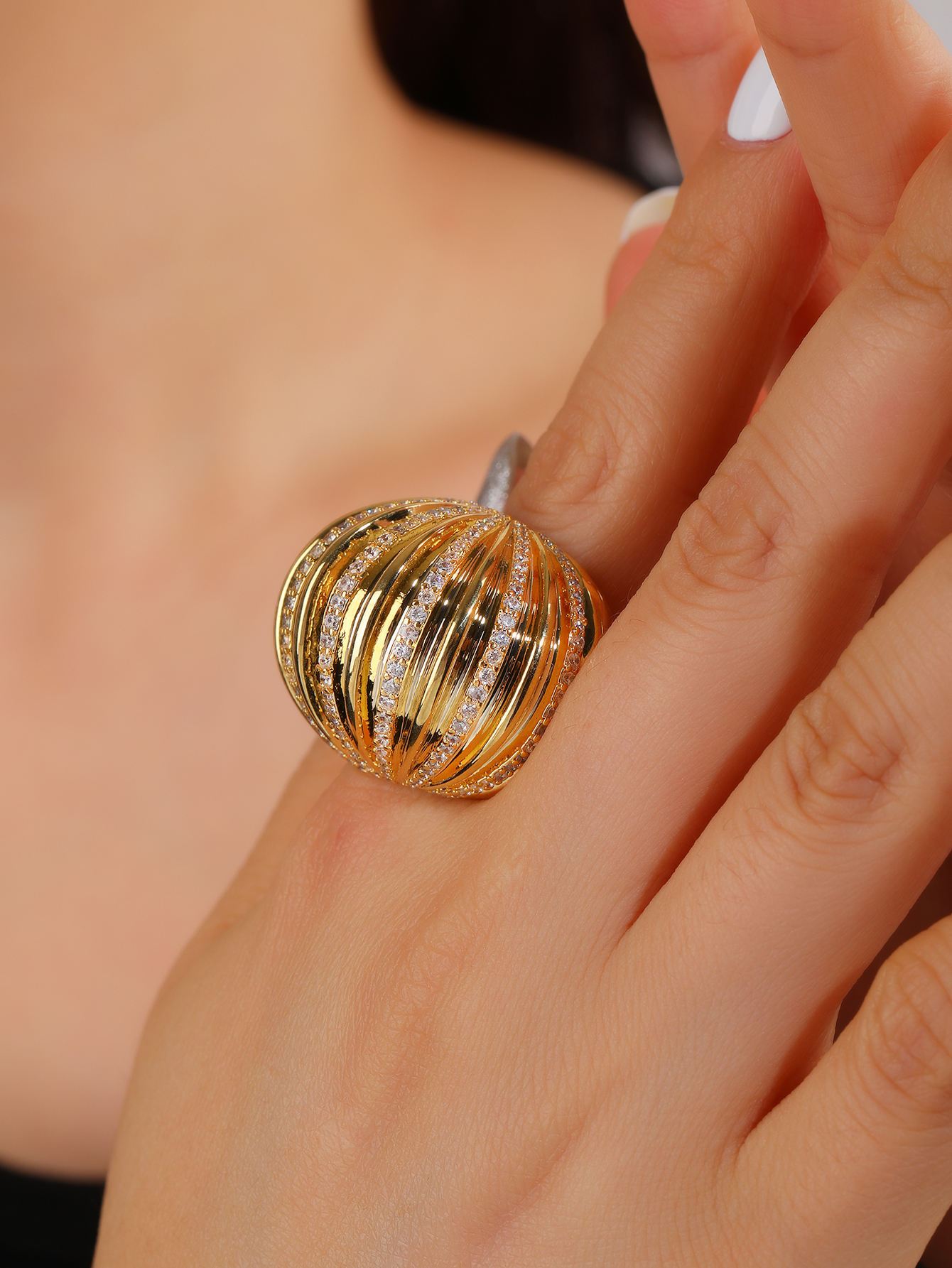 Casual Punk Shiny Ball Copper 18k Gold Plated Zircon Rings In Bulk display picture 2