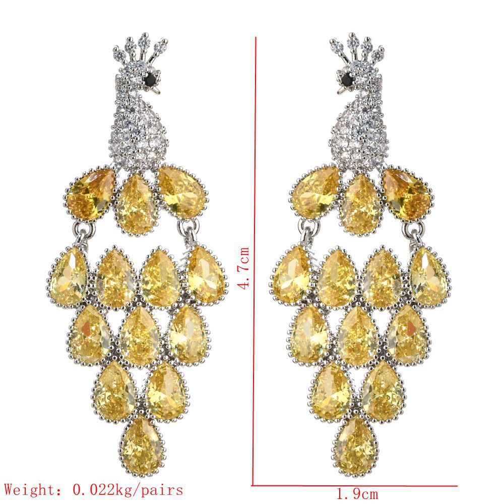1 Pair Elegant Peacock Plating Inlay Copper Zircon White Gold Plated Drop Earrings display picture 1
