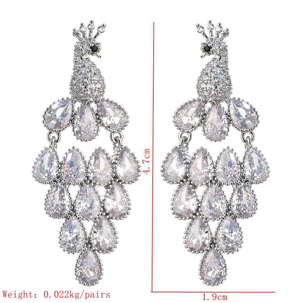 1 Pair Elegant Peacock Plating Inlay Copper Zircon White Gold Plated Drop Earrings display picture 6