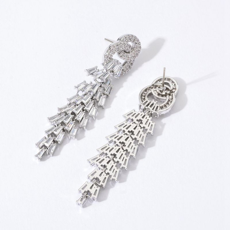 1 Pair Korean Style Tassel Plating Inlay Copper Zircon White Gold Plated Drop Earrings display picture 1