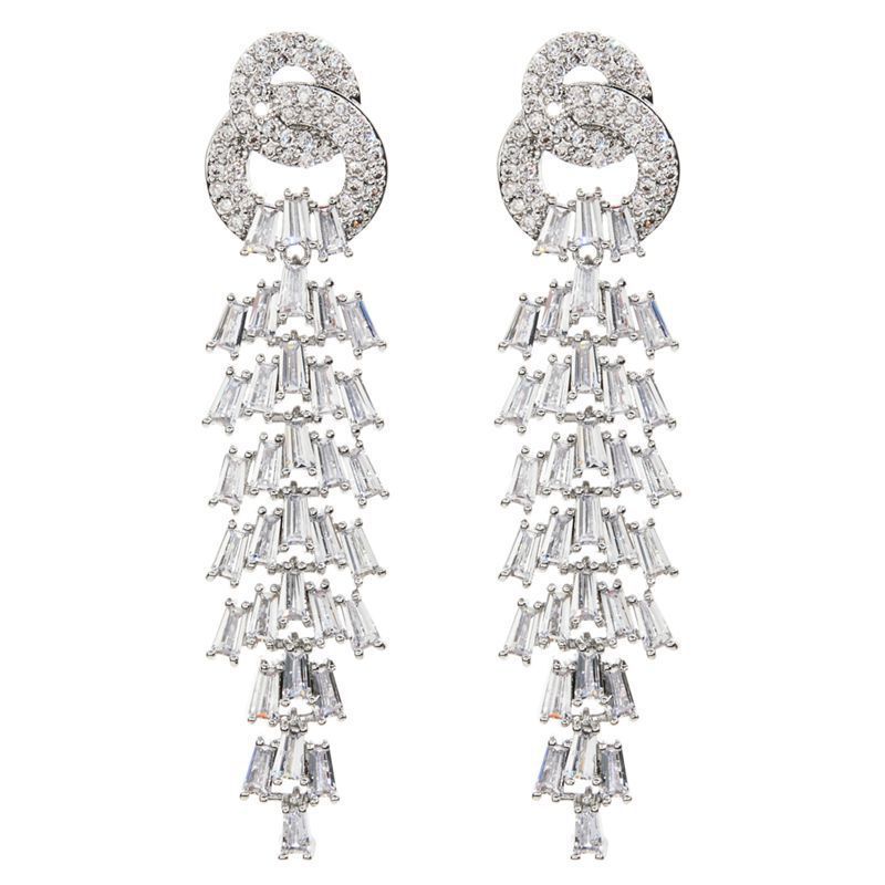 1 Pair Korean Style Tassel Plating Inlay Copper Zircon White Gold Plated Drop Earrings display picture 7