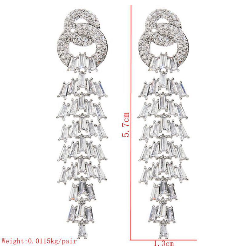1 Pair Korean Style Tassel Plating Inlay Copper Zircon White Gold Plated Drop Earrings display picture 4