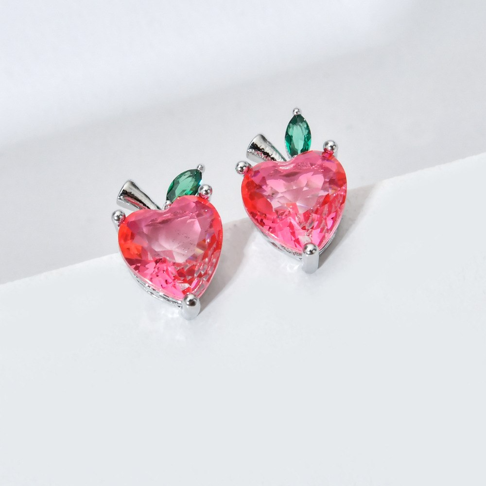 1 Pair Ig Style Heart Shape Plating Inlay Copper Zircon White Gold Plated Ear Studs display picture 7