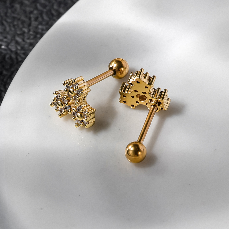 1 Pair Lady Shiny Flower Polishing Plating Inlay Stainless Steel Copper Zircon 18K Gold Plated White Gold Plated Ear Studs display picture 4