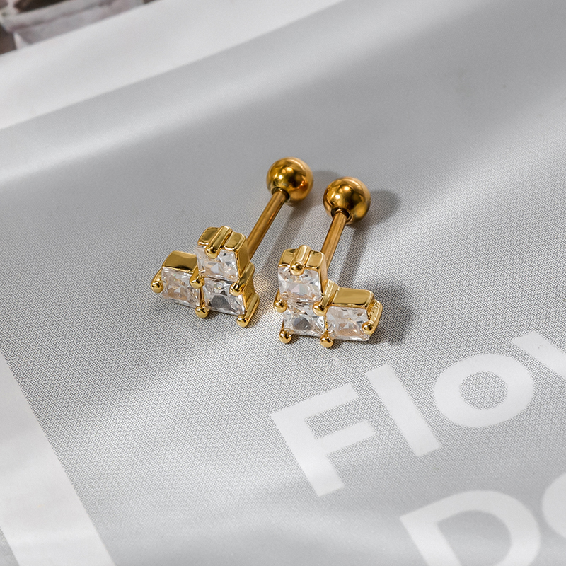 1 Pair Lady Shiny Flower Polishing Plating Inlay Stainless Steel Copper Zircon 18K Gold Plated White Gold Plated Ear Studs display picture 11