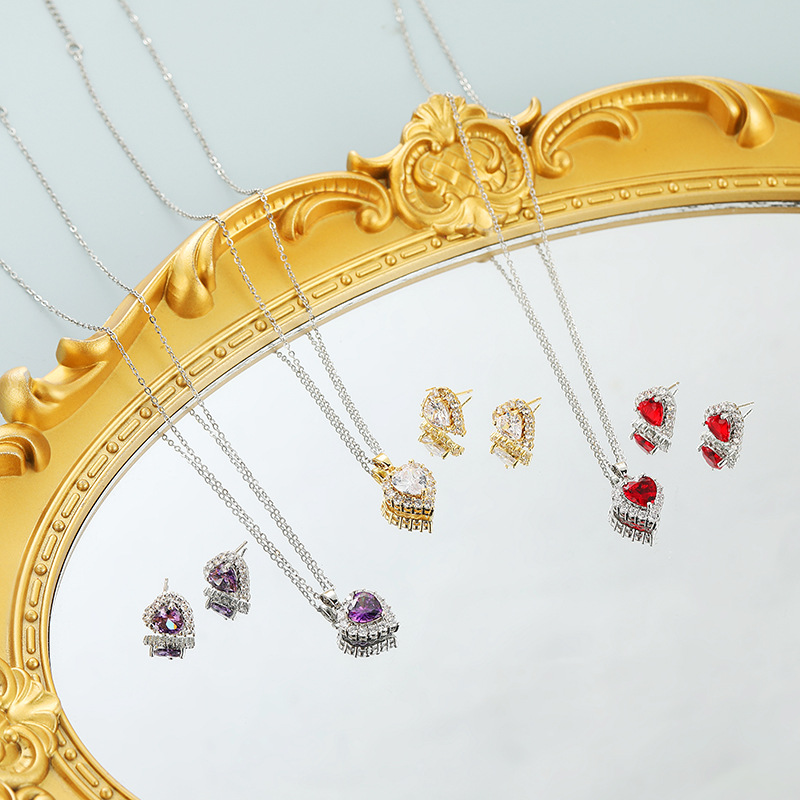 Elegant Heart Shape Copper Earrings Necklace In Bulk display picture 1