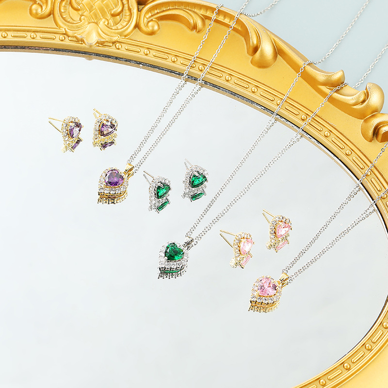 Elegant Heart Shape Copper Earrings Necklace In Bulk display picture 2