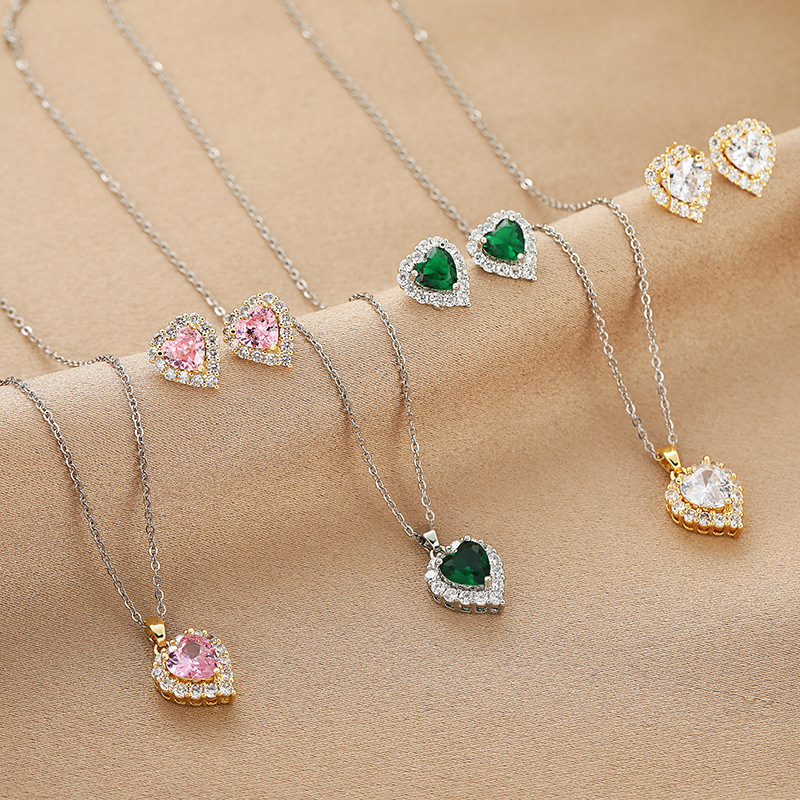 Elegant Heart Shape Copper Earrings Necklace In Bulk display picture 3