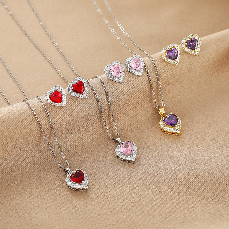 Elegant Heart Shape Copper Earrings Necklace In Bulk display picture 4