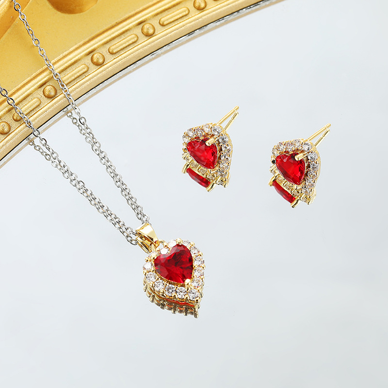 Elegant Heart Shape Copper Earrings Necklace In Bulk display picture 6