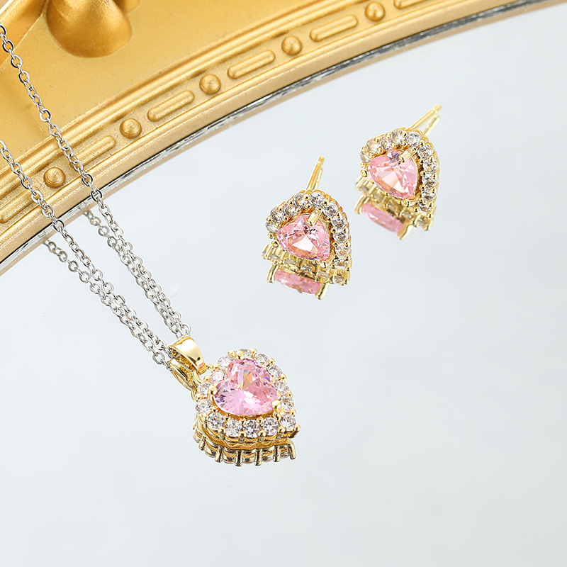 Elegant Heart Shape Copper Earrings Necklace In Bulk display picture 9