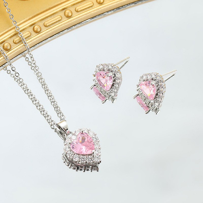 Elegant Heart Shape Copper Earrings Necklace In Bulk display picture 11
