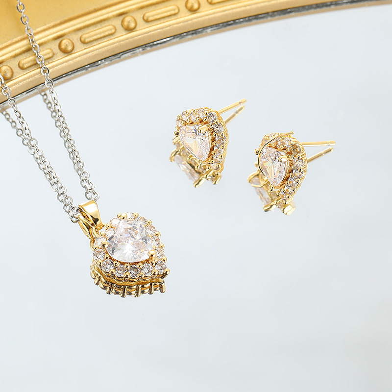 Elegant Heart Shape Copper Earrings Necklace In Bulk display picture 13