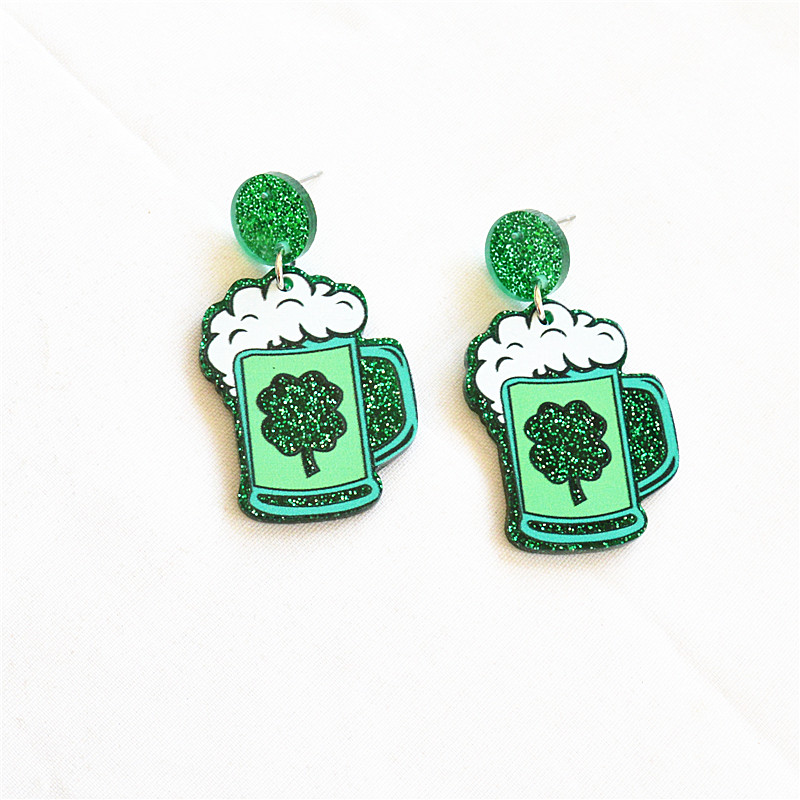 1 Pair Casual Simple Style Shamrock Four Leaf Clover Printing Stoving Varnish Carving Arylic Metal Drop Earrings display picture 5