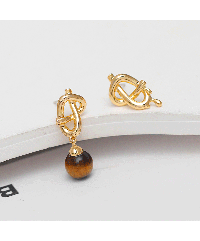 1 Pair IG Style Simple Style Knot Asymmetrical Inlay Copper Natural Stone Pearl 18K Gold Plated Drop Earrings Ear Cuffs display picture 1