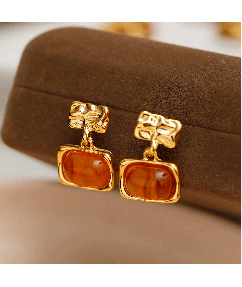 1 Piece Preppy Style Cool Style Geometric Inlay Copper Resin 18K Gold Plated Drop Earrings display picture 4