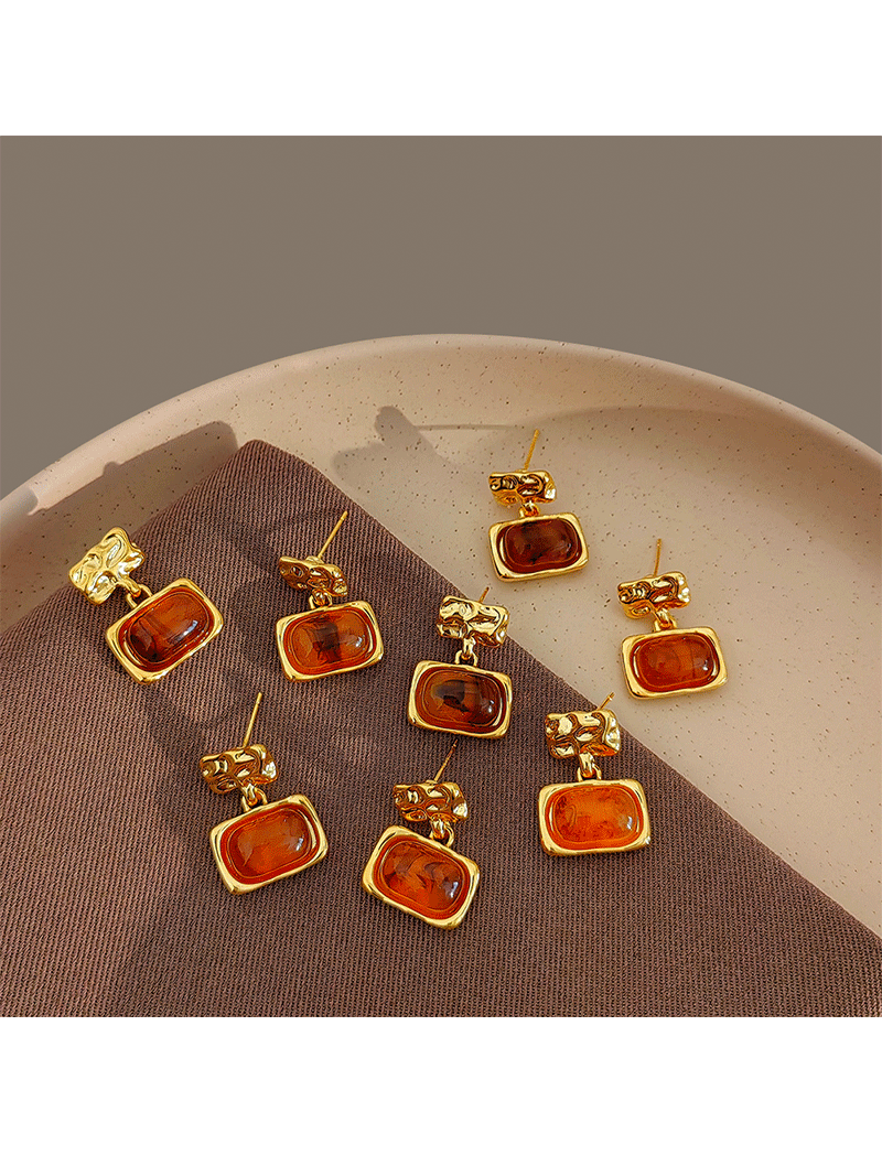 1 Piece Preppy Style Cool Style Geometric Inlay Copper Resin 18K Gold Plated Drop Earrings display picture 5