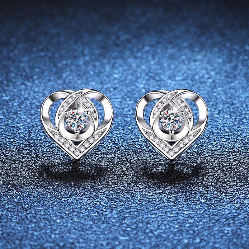 1 Pair Elegant Glam Heart Shape Inlay Sterling Silver Zircon White Gold Plated Ear Studs display picture 3