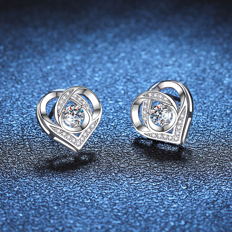 1 Pair Elegant Glam Heart Shape Inlay Sterling Silver Zircon White Gold Plated Ear Studs display picture 2