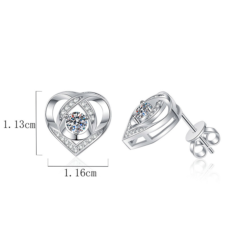 1 Pair Elegant Glam Heart Shape Inlay Sterling Silver Zircon White Gold Plated Ear Studs display picture 4