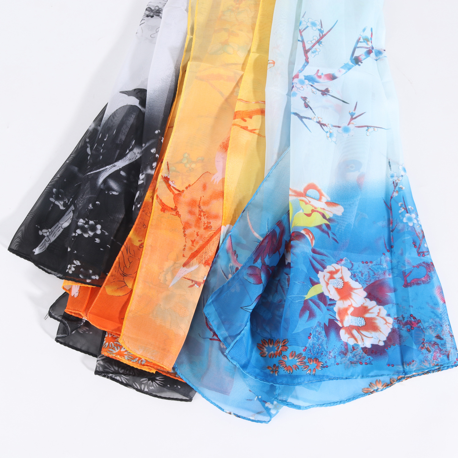 Women's Elegant Simple Style Flower Bird Polyester Printing Silk Scarf display picture 7