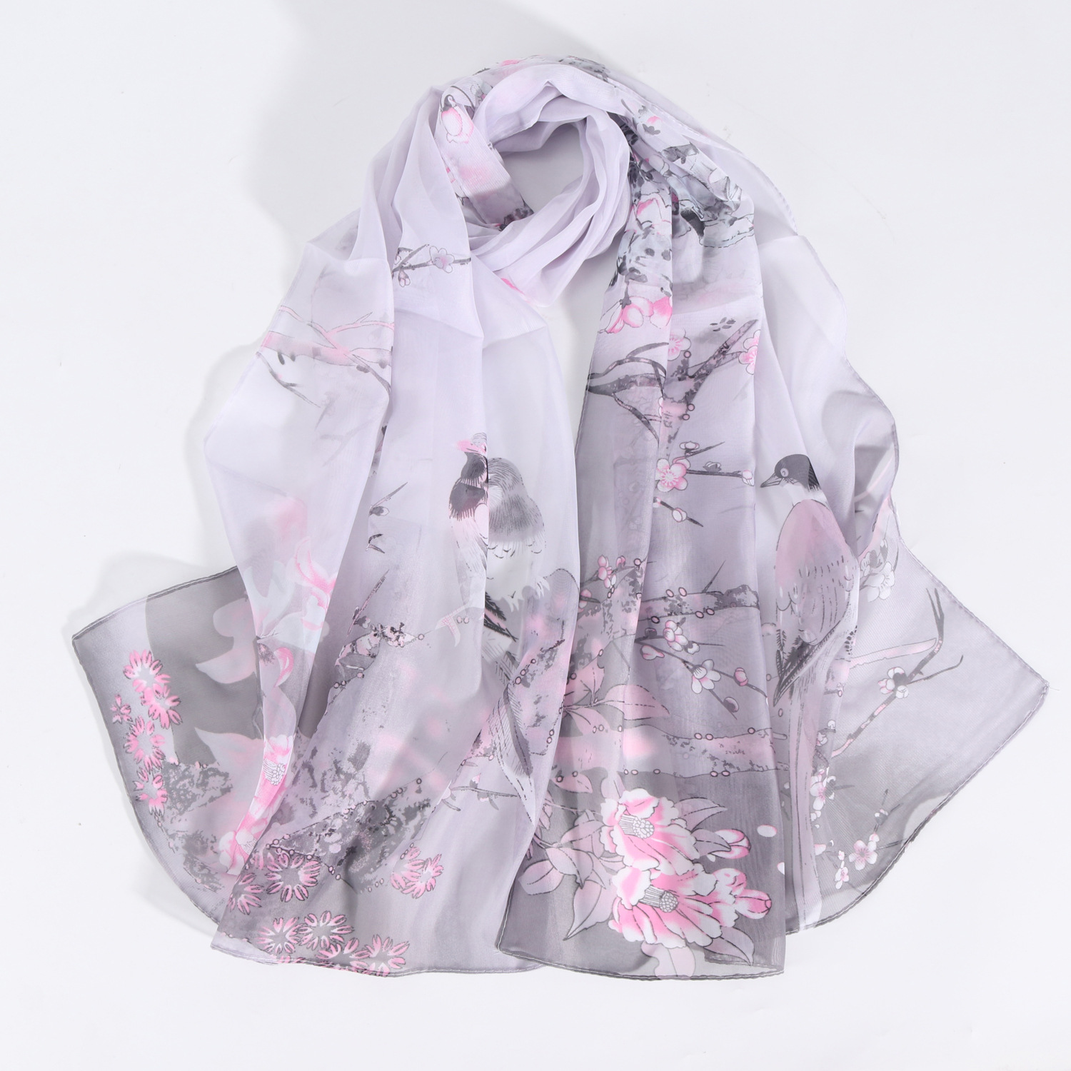 Women's Elegant Simple Style Flower Bird Polyester Printing Silk Scarf display picture 10