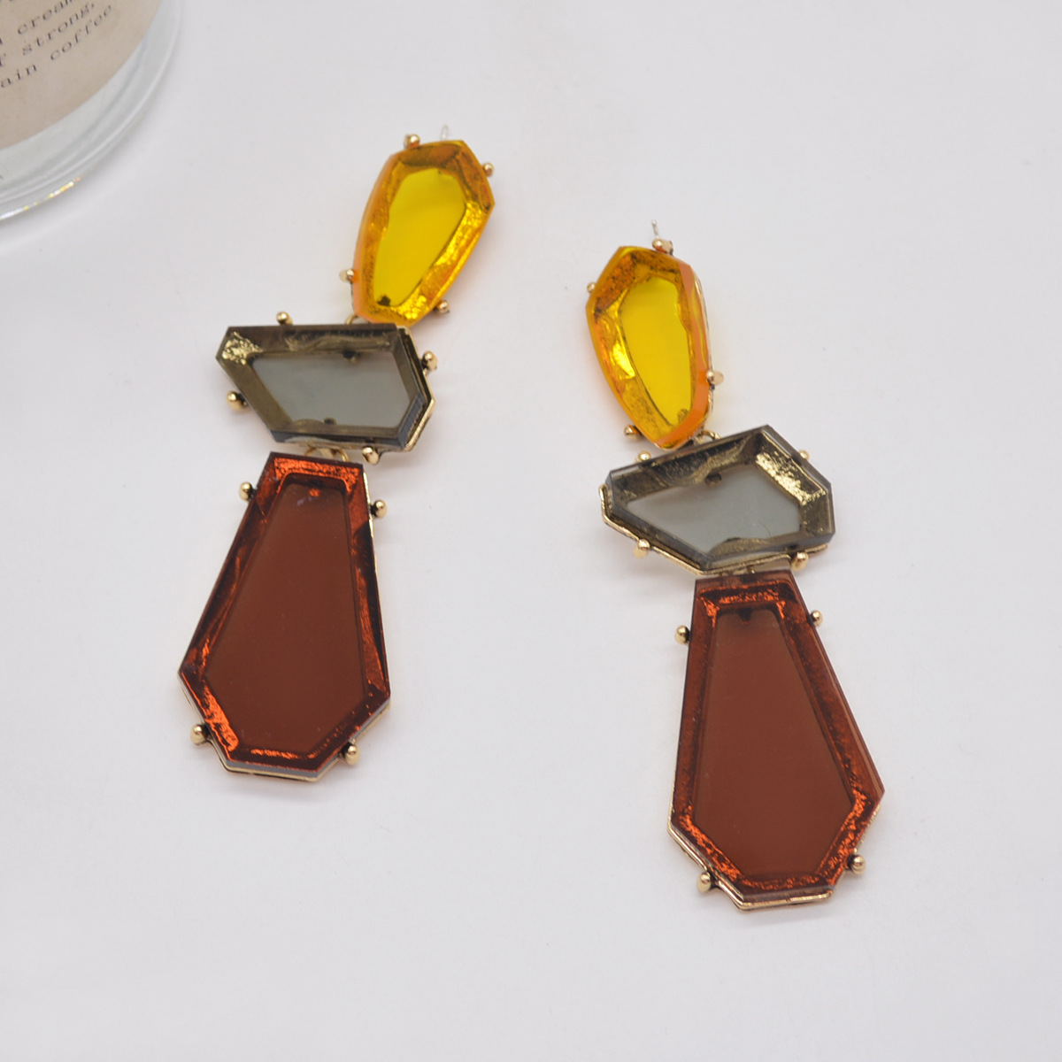 1 Pair Exaggerated Geometric Plating Alloy Resin Drop Earrings display picture 3