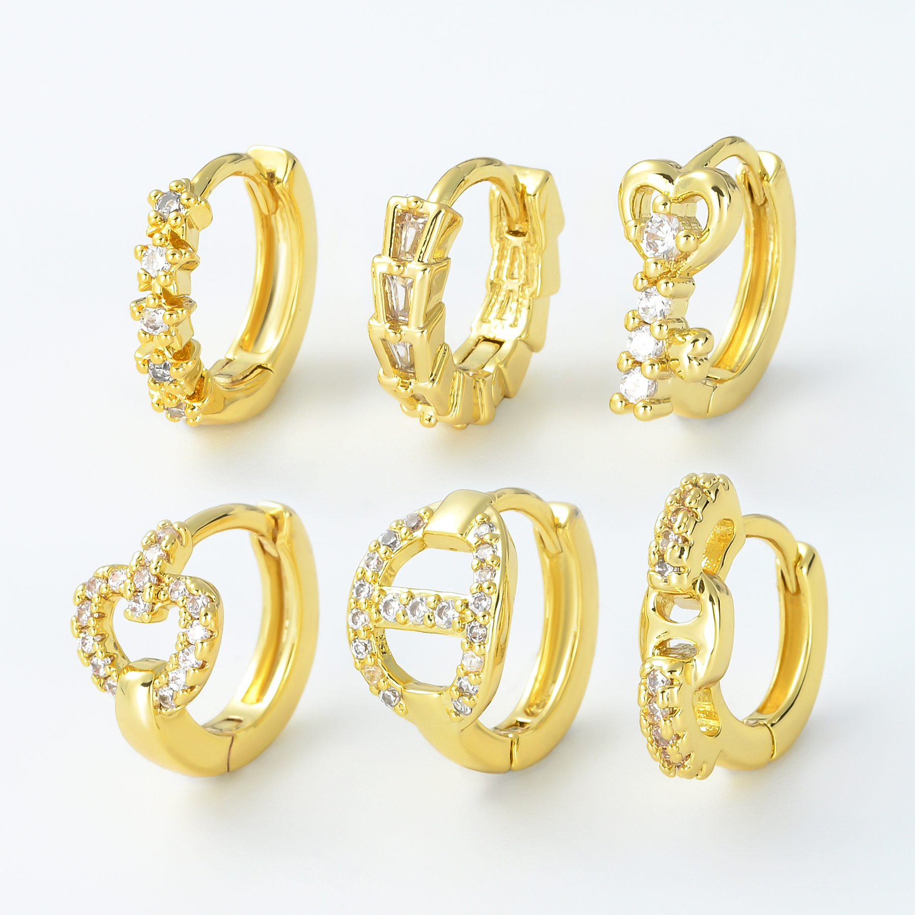 1 Piece Cute Sweet Geometric Plating Inlay Brass Zircon 18k Gold Plated Silver Plated Hoop Earrings display picture 1