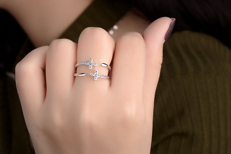 Copper Lady Simple Style Classic Style Inlay Geometric Cross Zircon Open Rings display picture 1