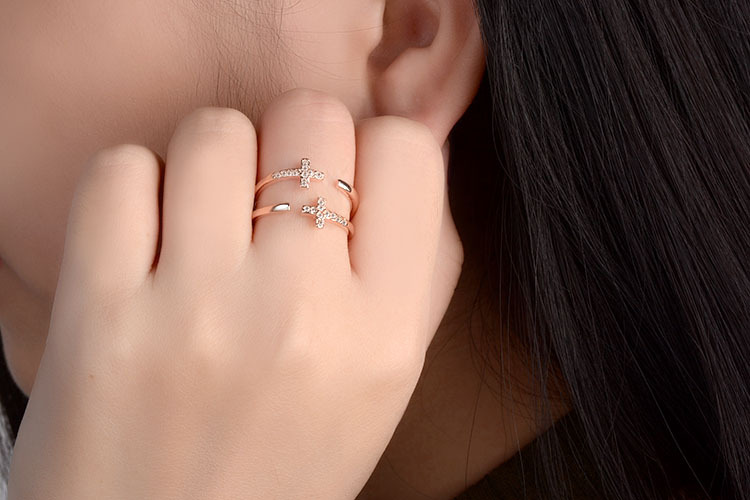 Copper Lady Simple Style Classic Style Inlay Geometric Cross Zircon Open Rings display picture 2