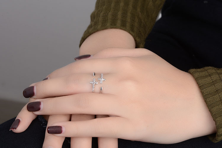 Copper Lady Simple Style Classic Style Inlay Geometric Cross Zircon Open Rings display picture 4