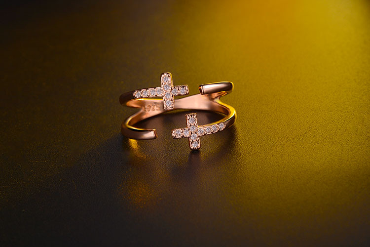 Copper Lady Simple Style Classic Style Inlay Geometric Cross Zircon Open Rings display picture 6