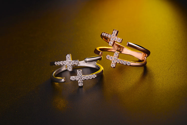 Copper Lady Simple Style Classic Style Inlay Geometric Cross Zircon Open Rings display picture 7