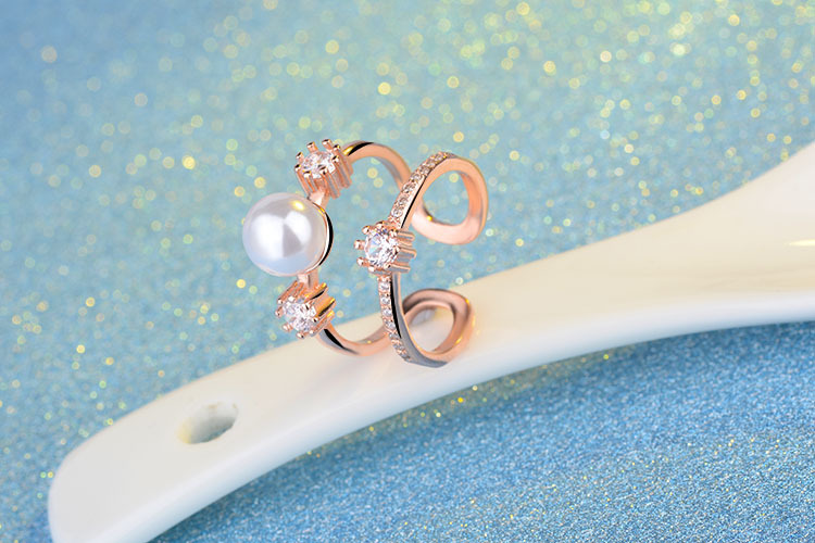 Copper Lady Simple Style Commute Inlay Geometric Imitation Pearl Zircon Open Rings display picture 6