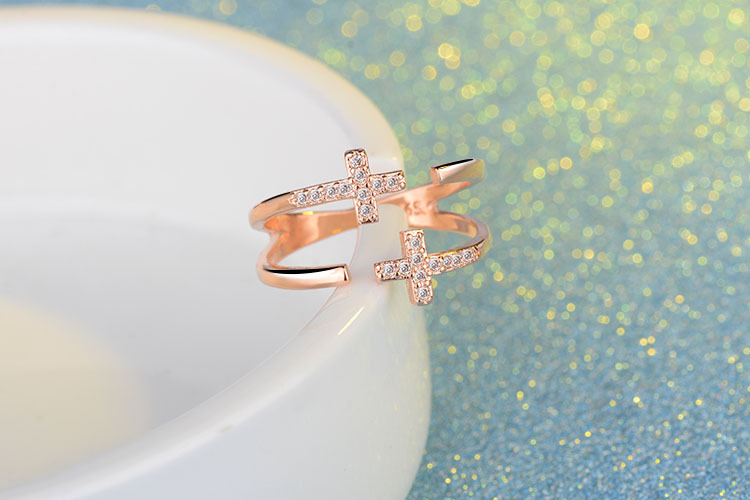 Copper Lady Simple Style Classic Style Inlay Geometric Cross Zircon Open Rings display picture 10