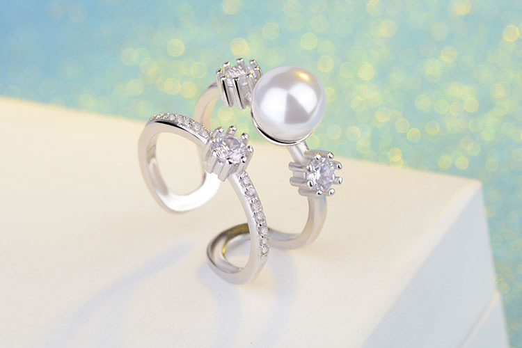 Copper Lady Simple Style Commute Inlay Geometric Imitation Pearl Zircon Open Rings display picture 9