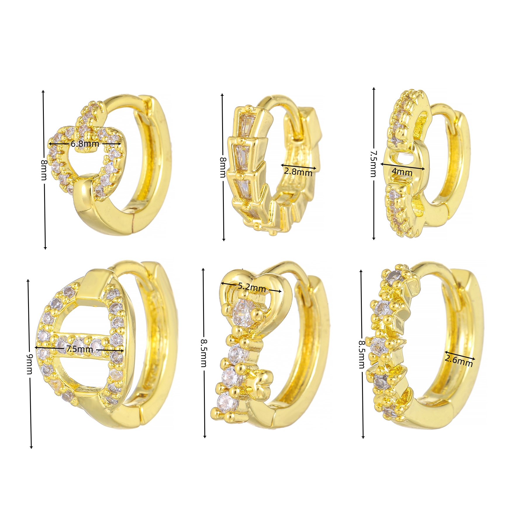 1 Piece Cute Sweet Geometric Plating Inlay Brass Zircon 18k Gold Plated Silver Plated Hoop Earrings display picture 5