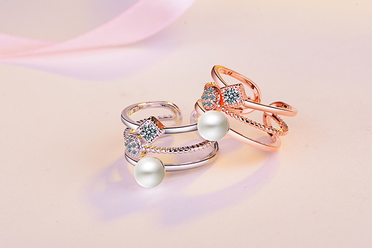 Copper Simple Style Classic Style Commute Inlay Geometric Artificial Pearls Zircon Open Rings display picture 2