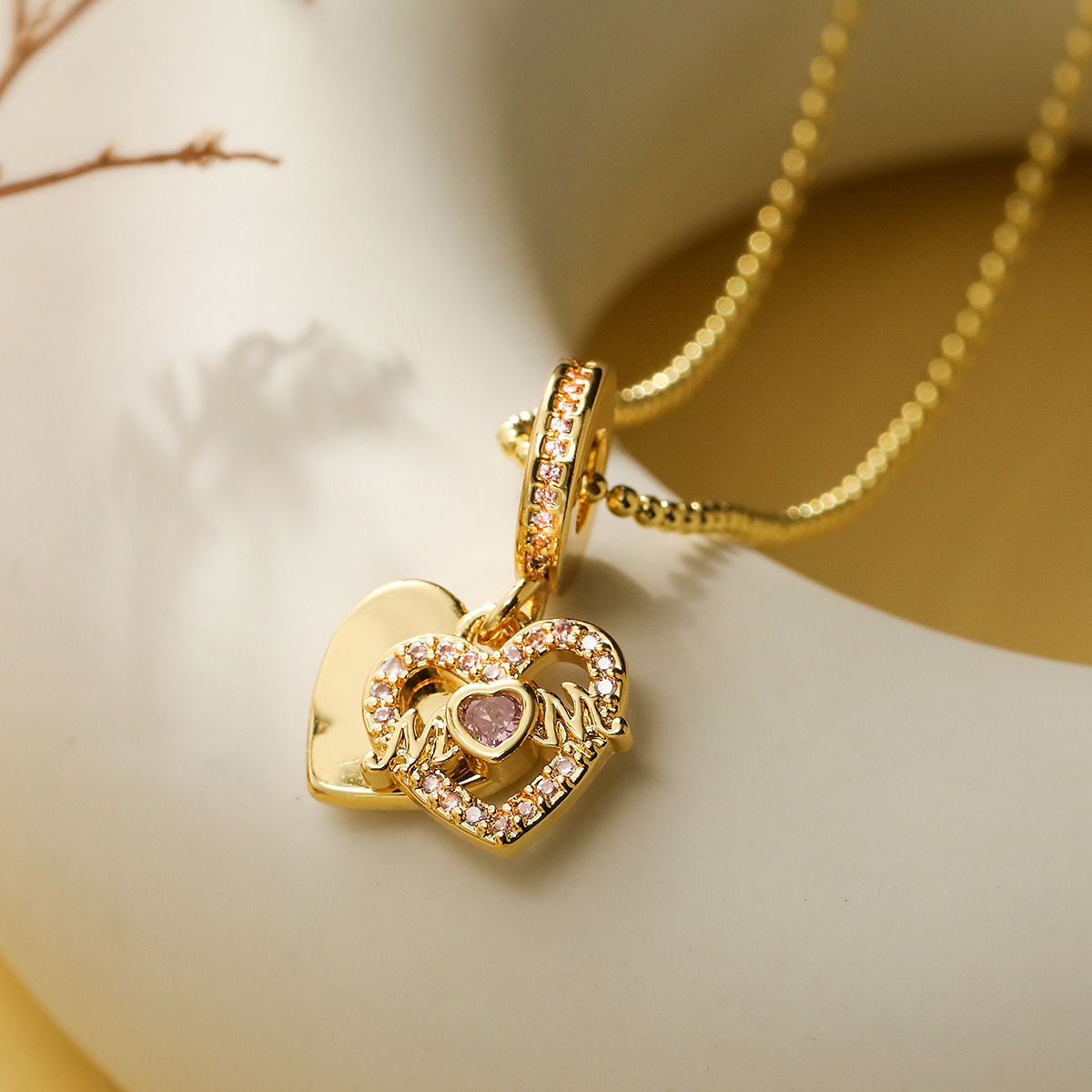 Simple Style Geometric Heart Shape Copper 18k Gold Plated Zircon Pendant Necklace In Bulk display picture 5