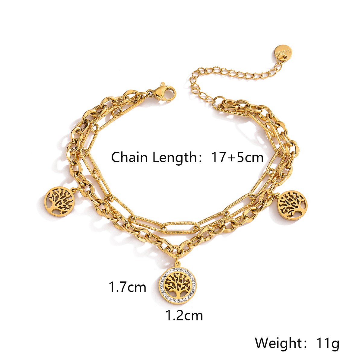 Simple Style Geometric Life Tree 304 Stainless Steel 18K Gold Plated Zircon Bracelets In Bulk display picture 1